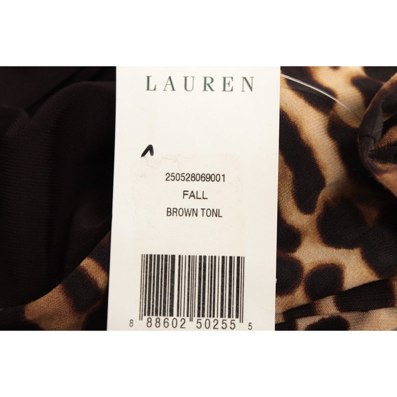 Lauren Ralph Lauren Ruched Dress Womens Size 12 Brown Leopard Print Party Wild - Picture 7 of 8